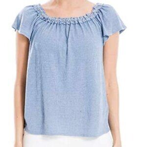 Max Studio Women's On/Off Shoulder Cap Sleeve Crinkled Knit Jersey Top with Tona